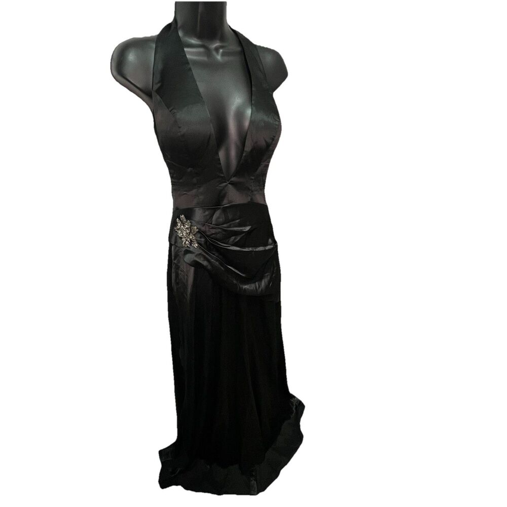 Black Satin Halter Gown Maxi Formal Evening Dress Old Hollywood 8 Elegant Prom